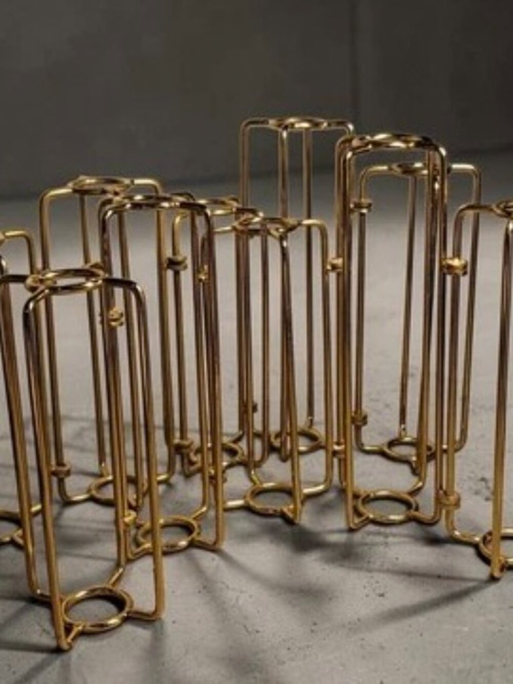Mebane Handmade Metal Table Vase Holders (2) Hinged Antique Gold Finish GUC READ